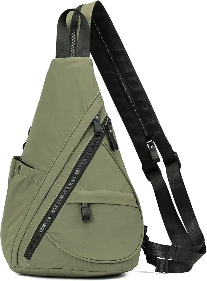 KL928 Crossbody Sling Backpack Nylon Cross Body Bag Travel Hiking Shoulder Bags Daypack Rucksack Unisex (Olive Green)