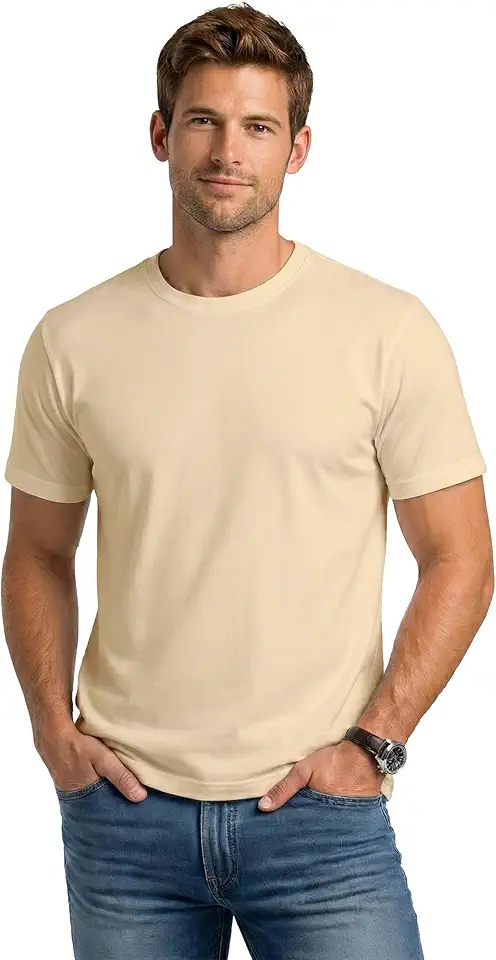 DIORO Men's T-Shirts, 100% Cotton Lightweight Crew Neck T Shirt, Tag Free Short Sleeve Regular Fit Plain Tshirts