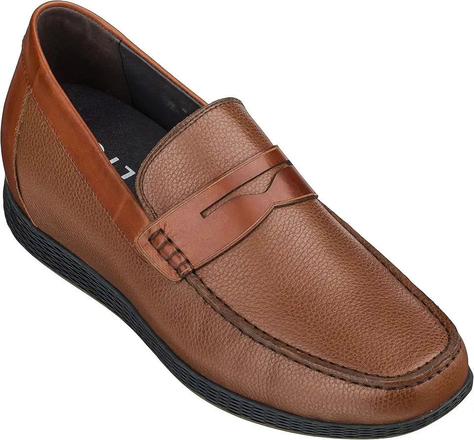 CALTO Men's Invisible Height Increasing Elevator Shoes - Dark Brown Premium Leather Slip-on Lightweight Casual Loafers - 2.4 Inches Taller - S1092 - Size 9.5 D(M) US
