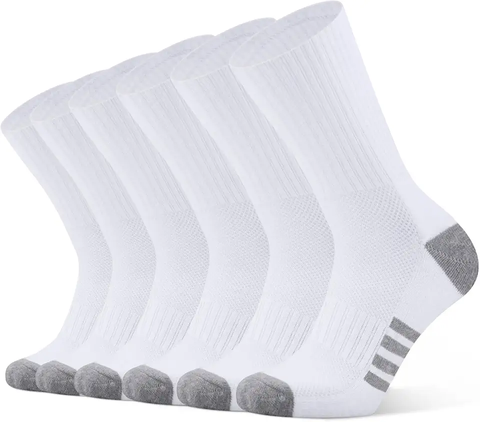 Men's Cushioned Crew Socks 6 Pack Cotton Running Athletic Socks Sport Daily