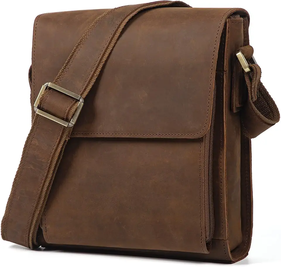 Augus Mens Leather Crossbody Messenger Bag for Work Travel Daily Casual