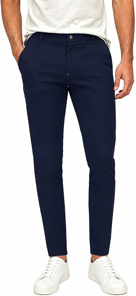 Plaid&Plain Men's Stretchy Skinny Fit Chino Pants Slim Tapered Khaki Pants