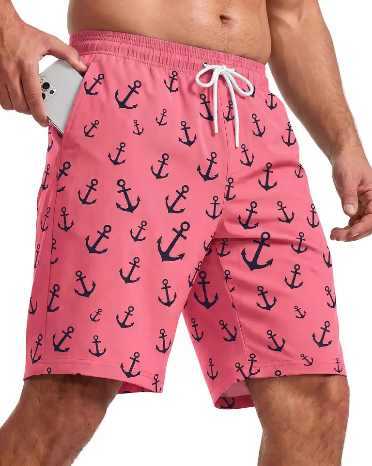 Global Recycled Standard Yufawow 9 Inch Men Swim Trunks with Mesh Lining Breathable Quick Dry Drawstring Pockets for Summer Beach Travel Cruise