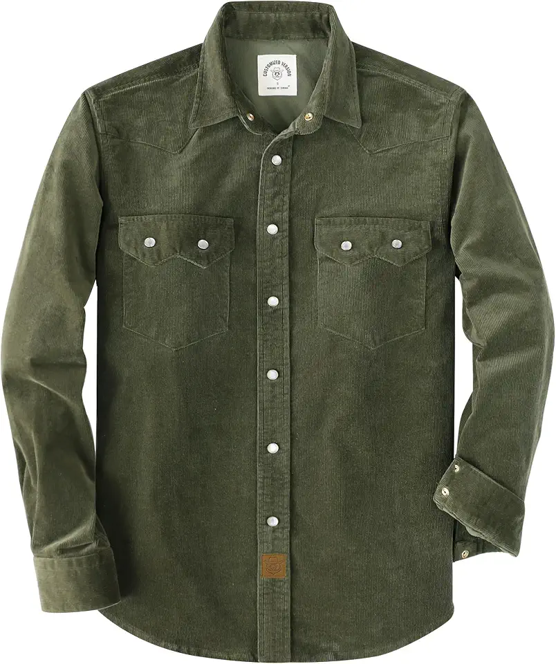 Dubinik® 10 oz Ultra Heavyweight Corduroy Pearl Snap Shirt Men Western Vintage Jacket Long Sleeve Casual Cotton 2 Pockets