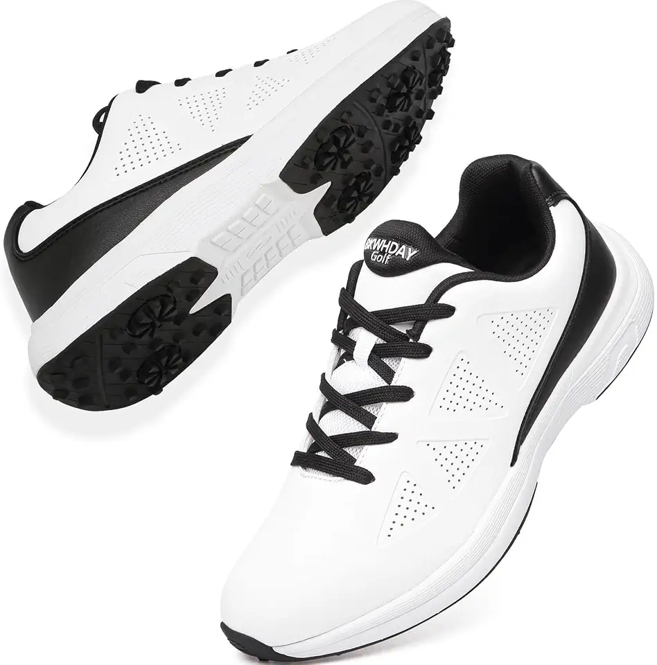 Men's White Spiked Leather Golf Shoes