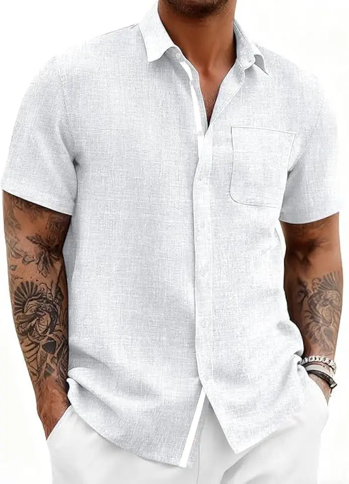 Runcati Mens Linen Shirt Short Sleeve Button Down Shirts