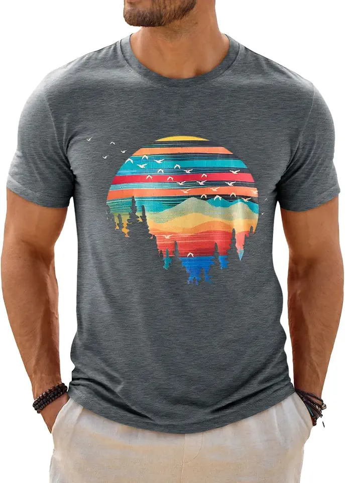 Runcati Mens Short Sleeve T-Shirts Graphic Crewneck Shirt Printed Tees