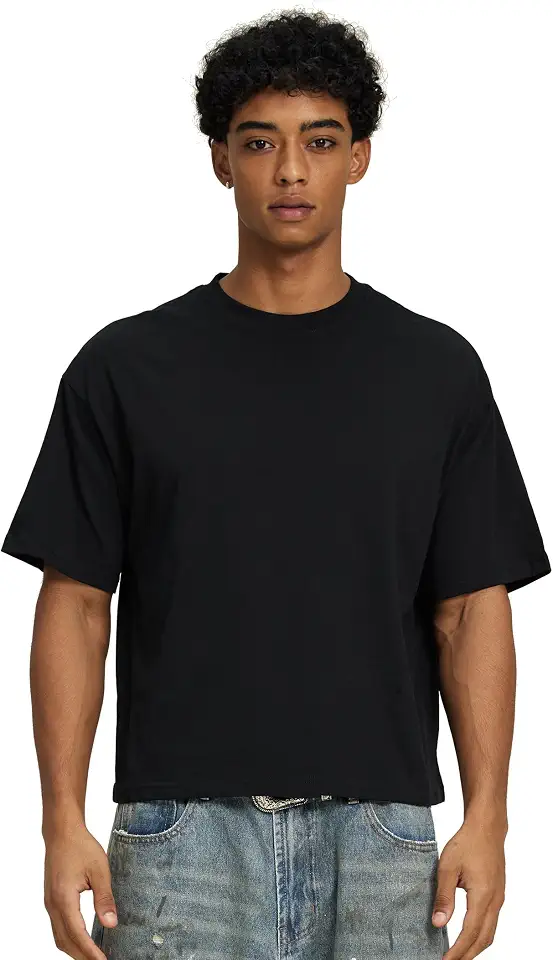 Cropped Oversized Men's T-Shirts Cotton Fashion Boxy T Shirt Short Sleeve Crew Neck Tee for Men