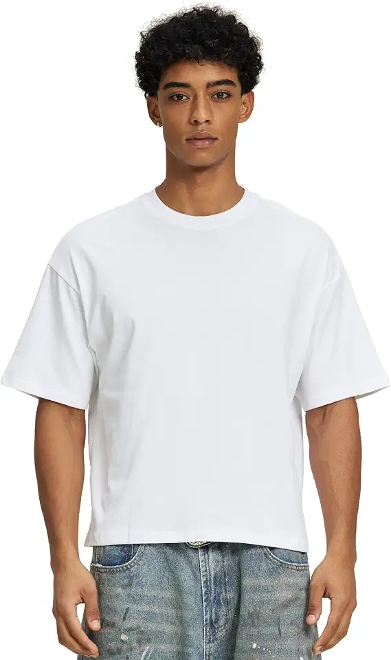Cropped Oversized Men's T-Shirts Cotton Fashion Boxy T Shirt Short Sleeve Crew Neck Tee for Men