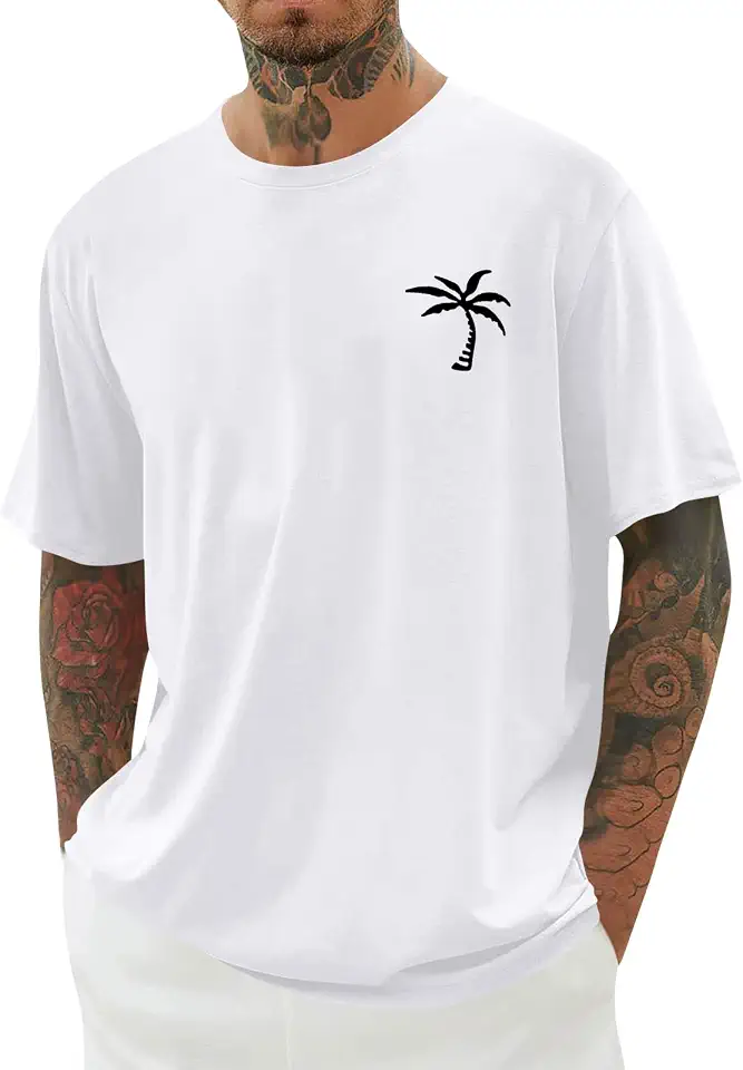 Mens Short Sleeve T-Shirt Graphic Loose Fit Tee Crew Neck Palm Tree Summer Shirts