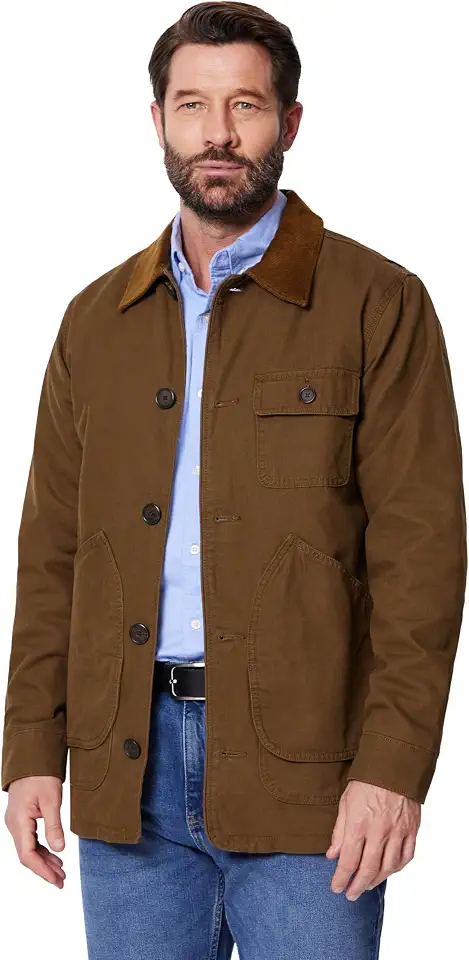 Men's Brown Herringbone Cotton Utility Chore Coat