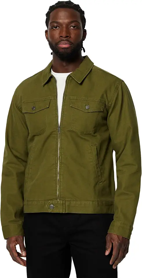 Amazon Essentials Men's Cotton Canvas Zip-Front Trucker Jacket