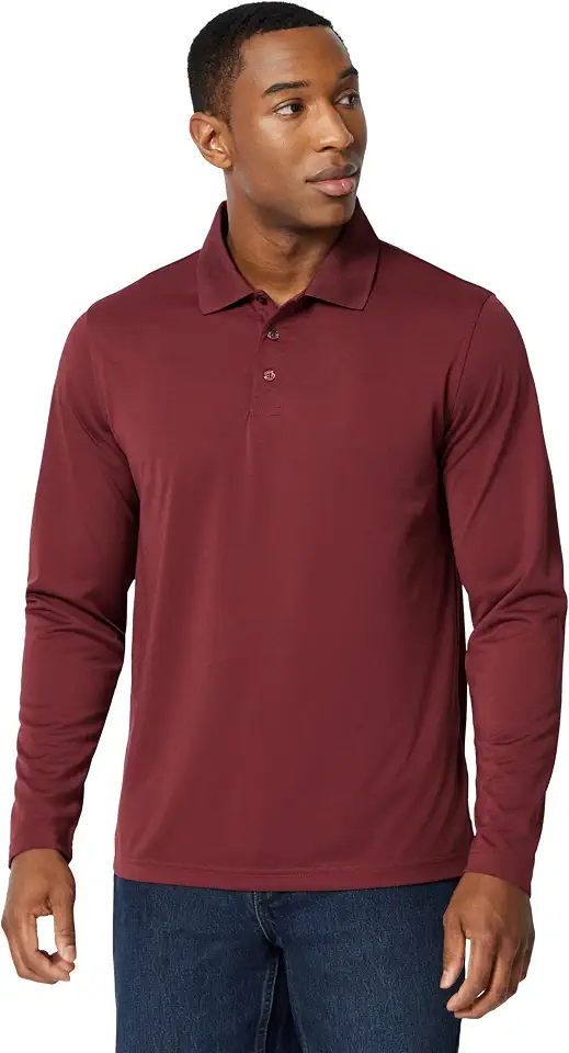 Amazon Essentials Men's Regular Fit Long Sleeve Quick Dry Golf Polo Shirt