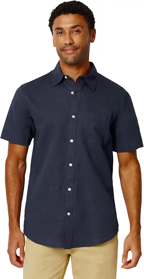 Amazon Essentials Men's Regular Fit Short Sleeve Linen Shirt