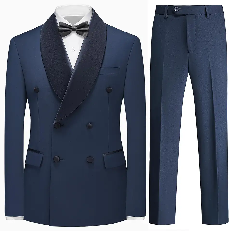 Mens Double Breasted Tuxedo Suit 2 Piece Regular Fit Prom Set