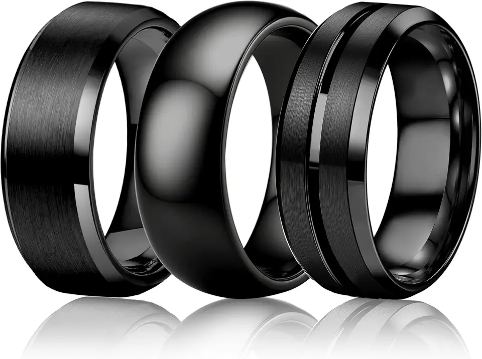 Besteel 3Pcs Stainless Steel Rings for Men Wedding Band 8MM Width Size 6-14