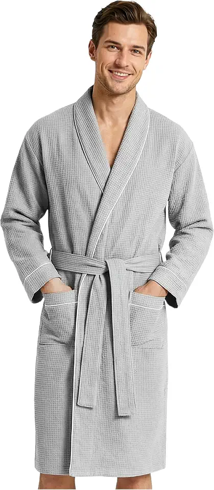 Get Trend Waffle Robes for Men M-3XL, Lightweight Soft Bathrobes, Cozy House Coat for Spa, Shower & Hotel