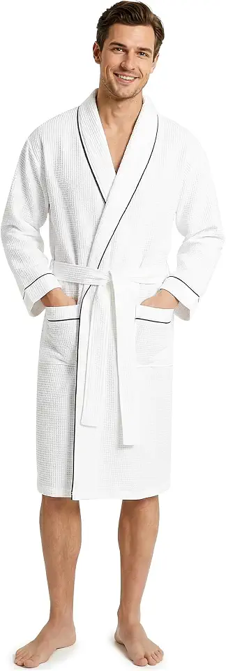 Get Trend Waffle Robes for Men M-3XL, Lightweight Soft Bathrobes, Cozy House Coat for Spa, Shower & Hotel