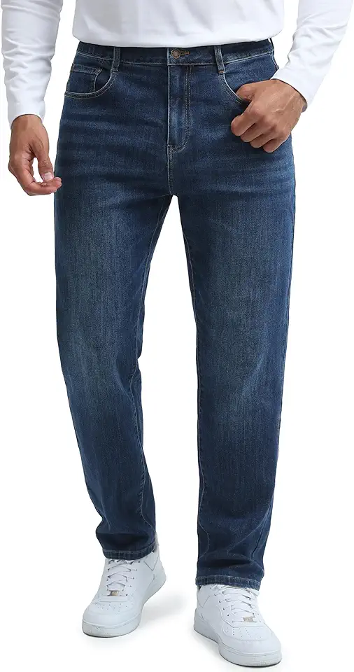 Cotrasen Mens Jeans Regular Fit Stretch Denim Straight Classic Casual Pants
