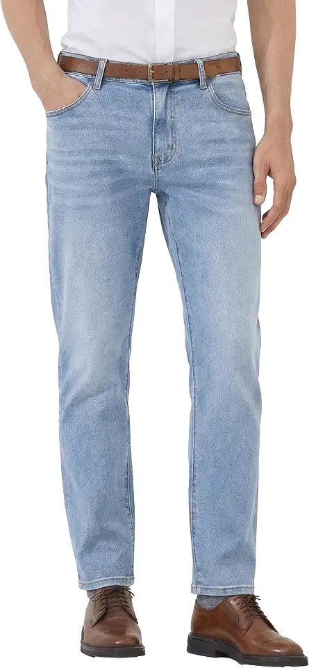 MZNBURAM Men's Regular Fit Straight-Leg Jeans - High-Stretch Cotton Fashion Comfort Flex Waist Denim Pants