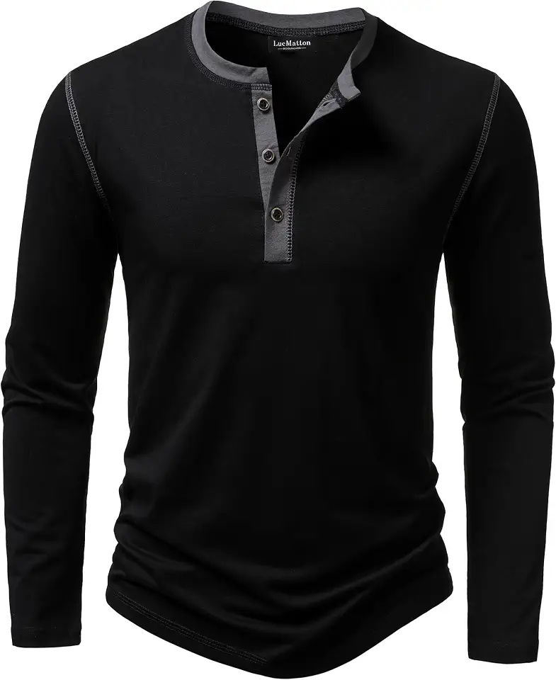 LucMatton Men's Slim Fit Casual Long Sleeve Henley Shirt