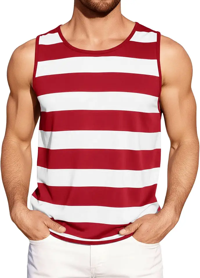 Global Recycled Standard Runcati Mens Workout Tank Tops Sleeveless Striped Muscle Gym T Shirts | Casual, Summer, Beach Tee, Color Block