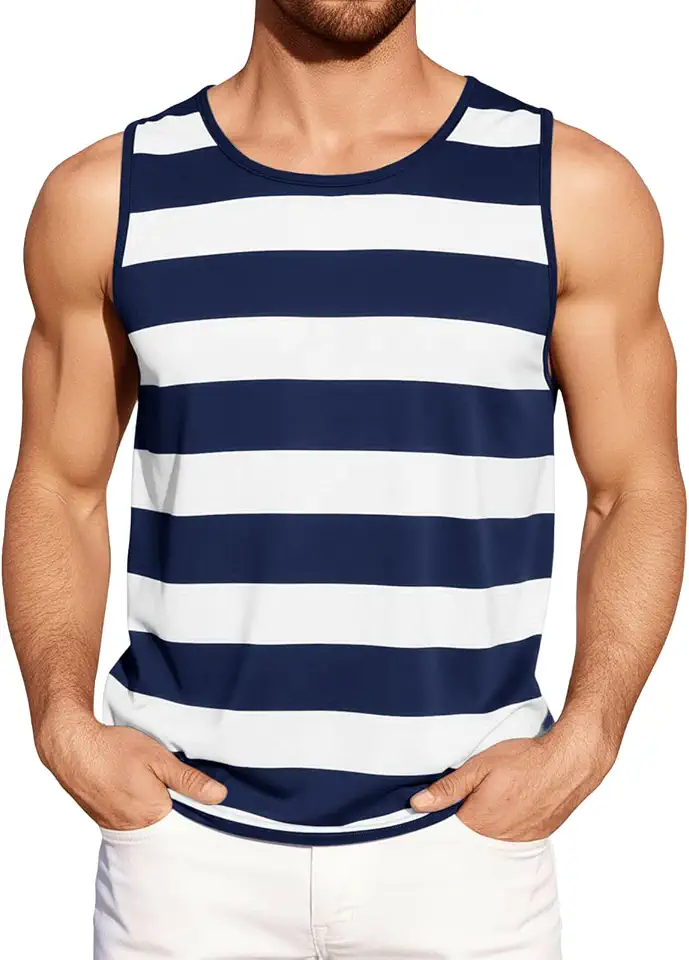 Global Recycled Standard Runcati Mens Workout Tank Tops Sleeveless Striped Muscle Gym T Shirts | Casual, Summer, Beach Tee, Color Block