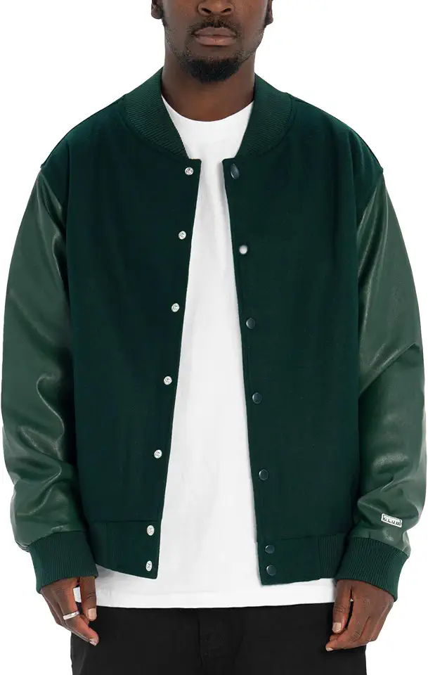 Pro Club Men's Heavyweight Vegan Leather/Wool Varsity Jacket