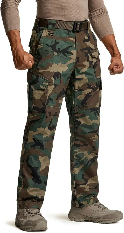 CQR Men's Flex Ripstop Tactical Pants, Water Resistant Stretch Cargo Pants, Lightweight EDC Hiking Work Pants