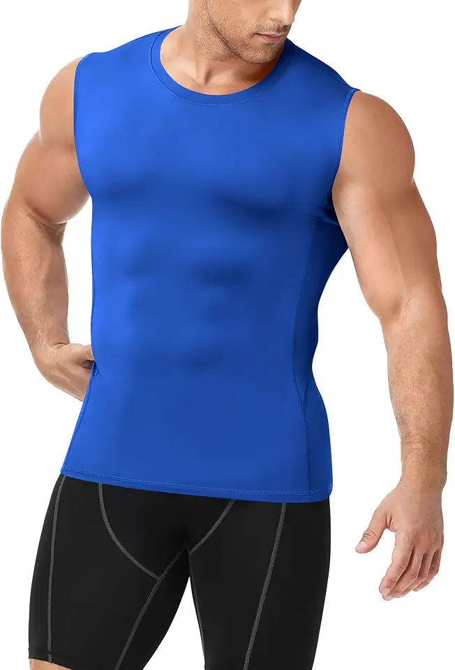 Men's Compression Shirt Sleeveless Athletic Workout Tank Tops Quick Dry Muscle Undershirts for Gym Running