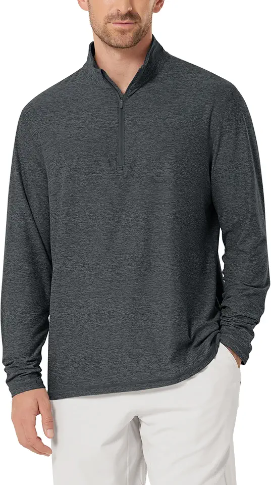 ODODOS Men's Half Zip Performance Shirt - Ultra Soft odSTRATUM Tech Pullover UPF 50+ Breathable Long Sleeve Mock Neck Top