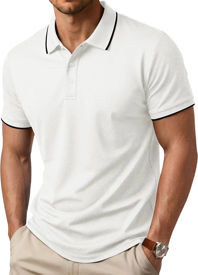 Cotrasen Mens Polo Shirts Short Sleeve Cotton Pique Dual Tipped Collar