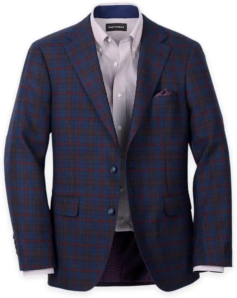 Paul Fredrick Men's Wool Plaid Single Breasted Notch Lapel Sport Coat