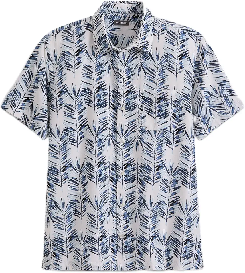 Van Heusen Men's Short Sleeve Camp Shirt - Regular Fit Point Collar Button Down with Pocket, Moisture Wicking Quick Dry