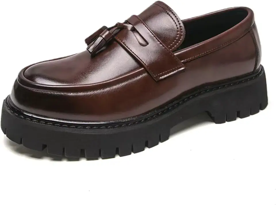 Men's Fashion Chunky Platform Penny Loafers Luxury Round Toe Slip-On Dress Shoes with Non-Slip Lug Sole for Business Work and Daily Casual Wear Sizes 6-14