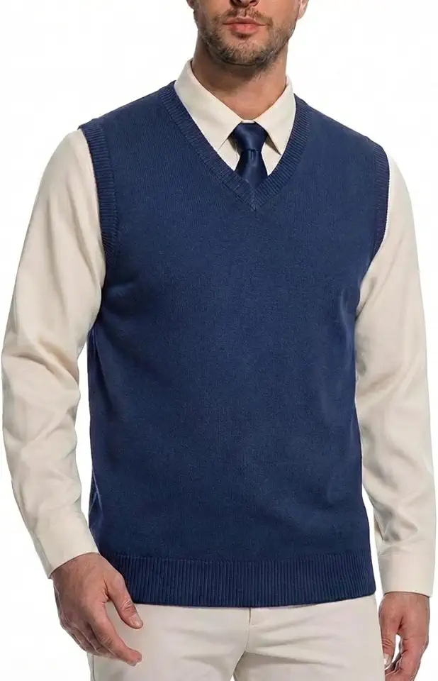 Men’s V-Neck Sleeveless Sweater Vest – Solid Black Knit Vest for Men, Classic Pullover Style, Mens Sweater Vest