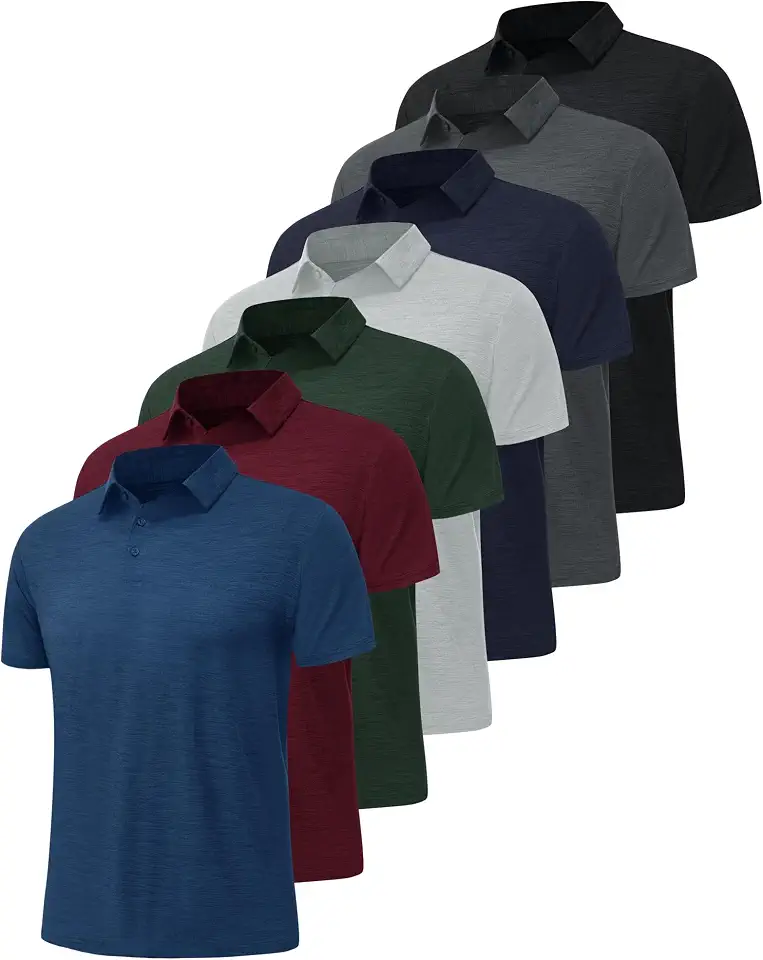 OEKO-TEX STANDARD 100 BOOJO 7 Pack Polo Shirts for Men - Quick Dry Moisture Wicking Performance Short Sleeve Mens Golf Shirts for Casual Work