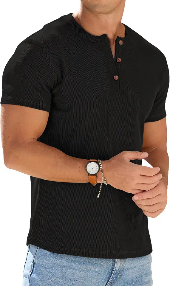 Sailwind Mens Muscle Henley Shirts Lightweight Workout T-Shirt Gym Tee Athletic Short Sleeve with Button