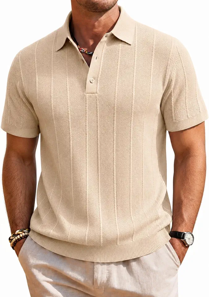 Global Recycled Standard J.VER Men's Knit Polo Shirt Short Sleeve Sweater Polo Textured Shirt