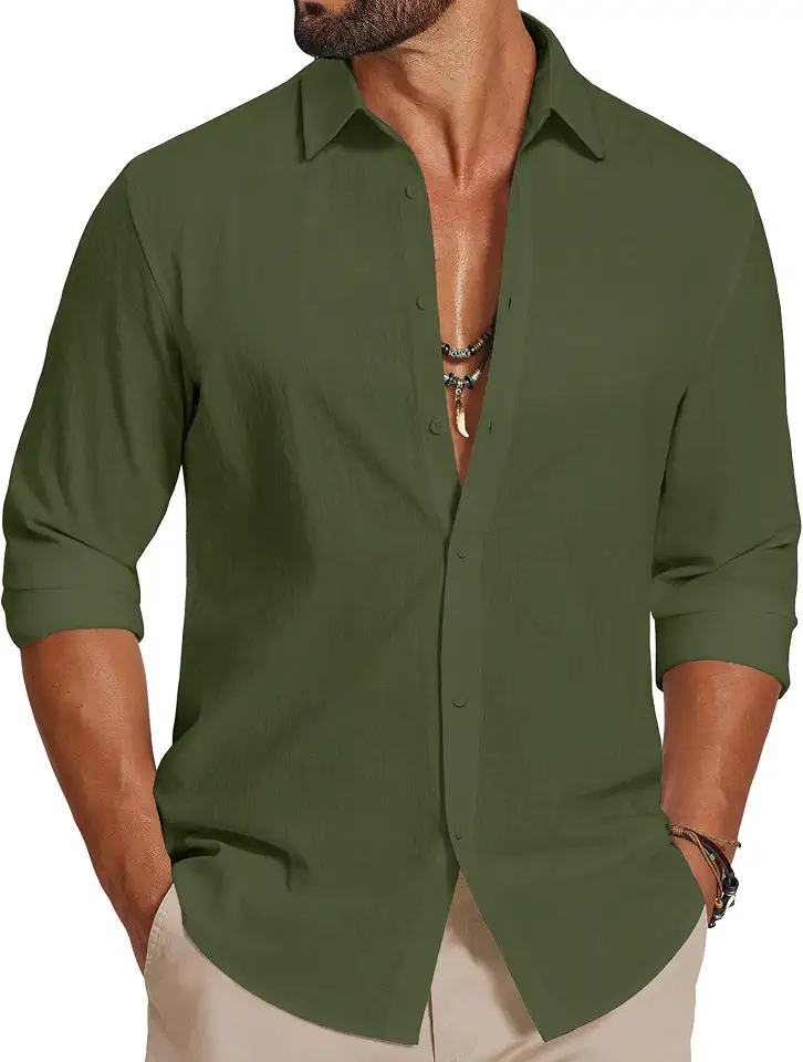 Global Recycled Standard COOFANDY Men's Casual Button Down Shirts Long Sleeve Cotton Beach Wedding Shirt Summer Linen Shirt for Men