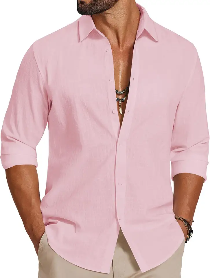 COOFANDY Men's Casual Button Down Shirts Long Sleeve Cotton Beach Wedding Shirt Summer Linen Shirt for Men