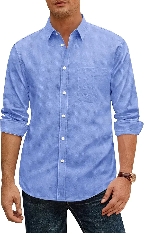 Global Recycled Standard J.VER Oxford Shirts for Men Stretch Button Down Shirts Solid Casual Long Sleeve Dress Shirts with Pocket