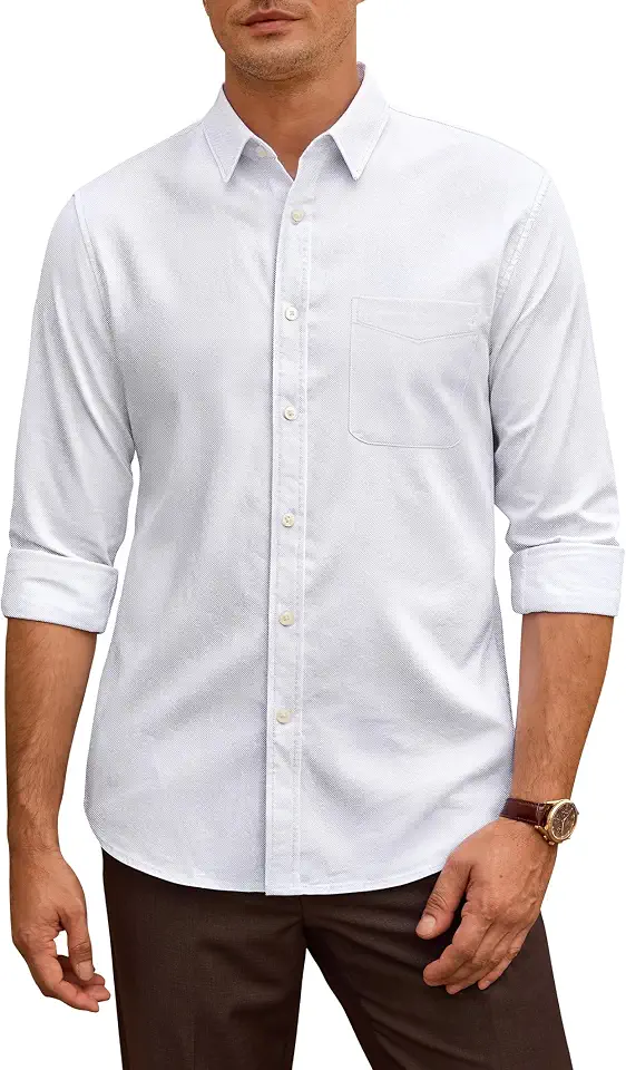 Global Recycled Standard J.VER Oxford Shirts for Men Stretch Button Down Shirts Solid Casual Long Sleeve Dress Shirts with Pocket