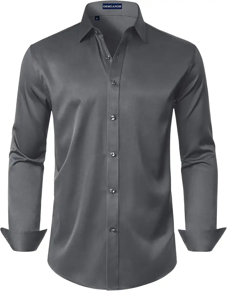 DEMEANOR Mens Dress Shirt Long Sleeve Stretch Wrinkle Free Wedding Formal Business Button Down Shirt