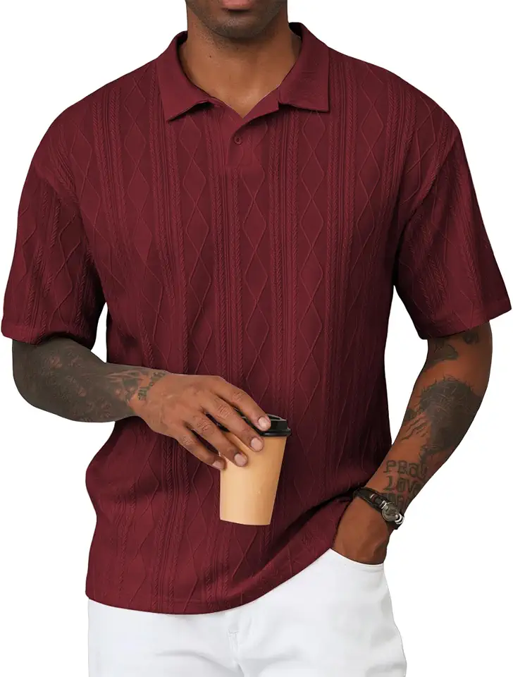 Men's Burgundy Red Terry Cloth Polo