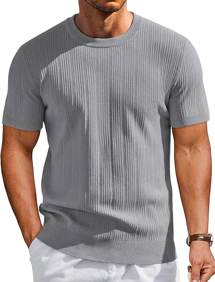 COOFANDY Men's T-Shirts Short Sleeve Knit Shirts Casual Crewneck Ribbed Dress Tee Shirt
