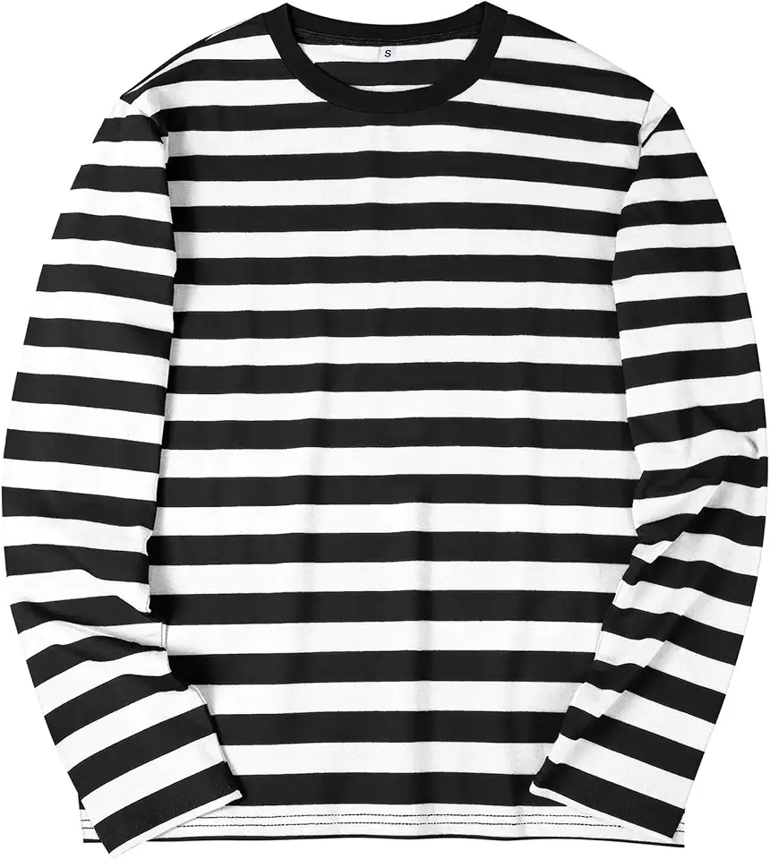 KESIHAN Mens Striped Long Sleeve Shirt Crewneck Casual Basic Stripe Tee