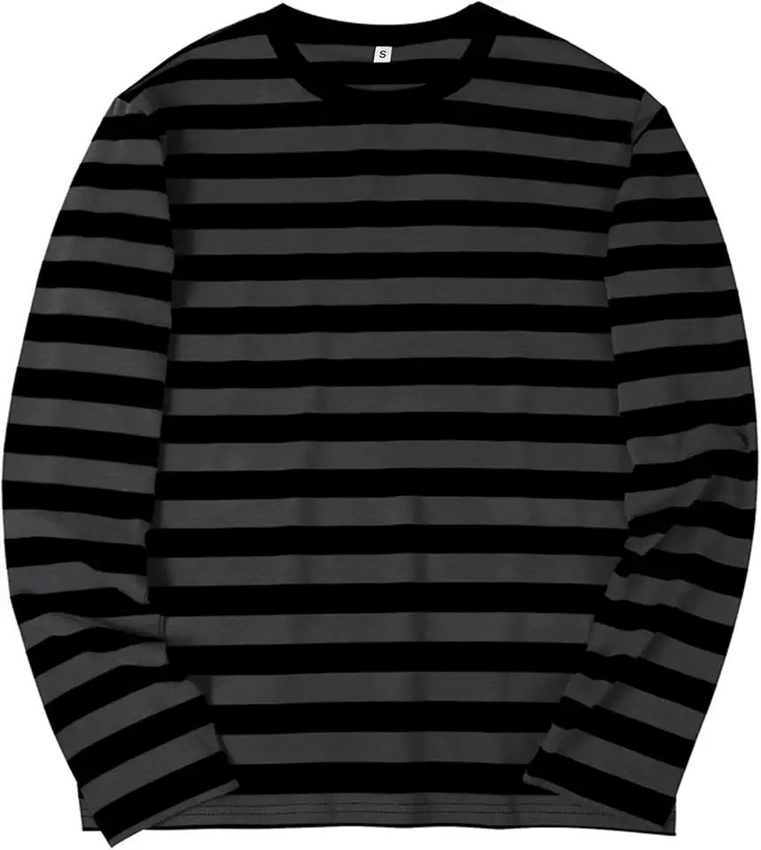 KESIHAN Mens Striped Long Sleeve Shirt Crewneck Casual Basic Stripe Tee