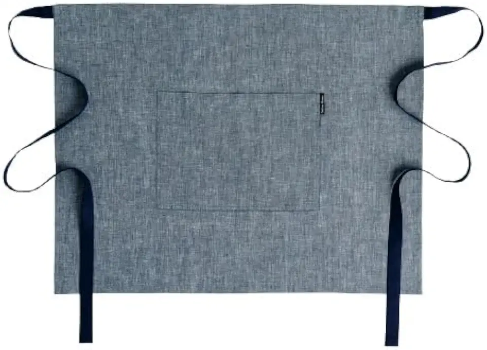 Solino Home 100% Linen Apron, 21 x 27 in, Denim Blue and Navy, Bistro Apron