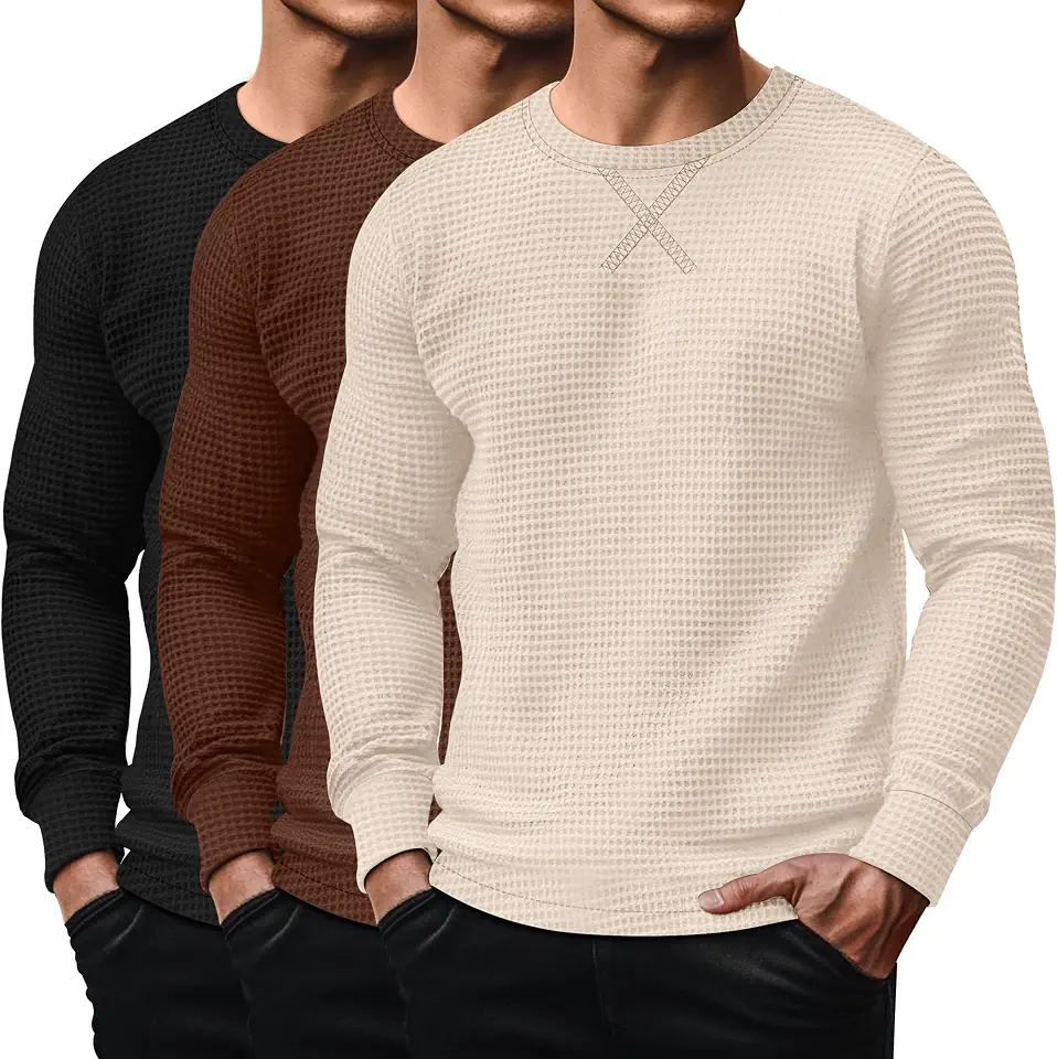 August Alley 3 Pack Men's Waffle Thermal Crew Neck Shirts